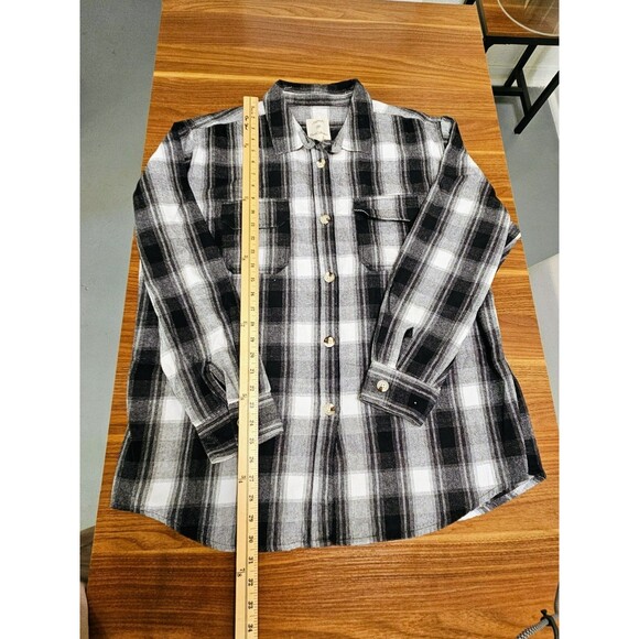 Japna Women's XL Black and White Plaid Japanese Cotton Heavy Flannel Button Up - Picture 5 of 8
